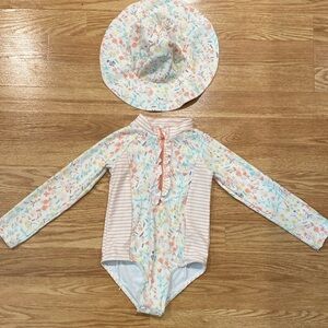 Jessica Simpson Full Piece long sleeve bathing suit w/ Sun Hat EUC